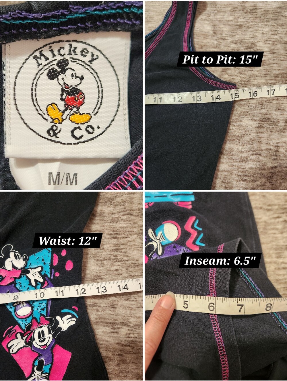 Vintage 90s Mickey & Co Neon Graphic Workout Biker Short Romper Unitard Catsuit - Picture 11 of 11